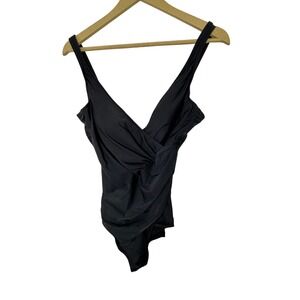 Miraclesuit One Piece Swimsuit Womens 12 Black Excellent Surplice Wrap Front